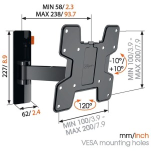 Vogel's Wall 3125 Black Staffa Muro TV19"-40" Max15Kg 2 snodi Vesa 75/200 Prof.5,7-24cm