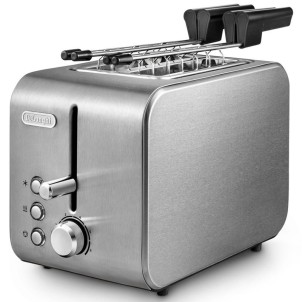 DeLonghi CTX2203 Steel Acciaio Spazzolato Tostapane 550W Funzioni Riscaldamento Scongelamento