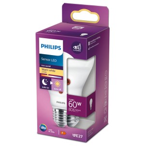 Philips LED Goccia SM E27 7,5W 230V 806lm 2700K Sensore Crepuscolare Auto on/off Equiv 60W