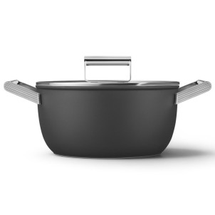 Smeg CKFC2411BLM Nero 50's Style Cookware Casseruola 24cm 4,6L Antiaderente Coperchio