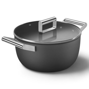 Smeg CKFC2411BLM Nero 50's Style Cookware Casseruola 24cm 4,6L Antiaderente Coperchio