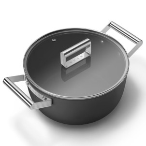 Smeg CKFC2411BLM Nero 50's Style Cookware Casseruola 24cm 4,6L Antiaderente Coperchio