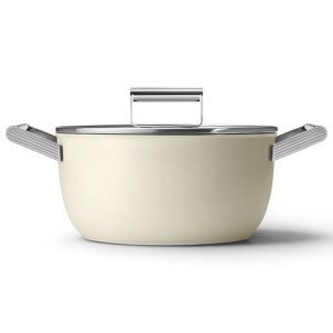 Smeg CKFC2411CRM Panna 50's Style Cookware Casseruola 24cm 4,6L Antiaderente Coperchio