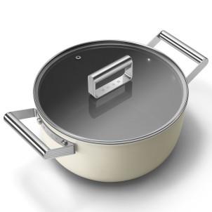 Smeg CKFC2411CRM Panna 50's Style Cookware Casseruola 24cm 4,6L Antiaderente Coperchio