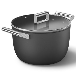 Smeg CKFC2611BLM Nero 50's Style Cookware Casseruola 26cm 7,7L Antiaderente Coperchio