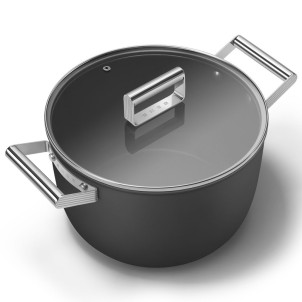 Smeg CKFC2611BLM Nero 50's Style Cookware Casseruola 26cm 7,7L Antiaderente Coperchio