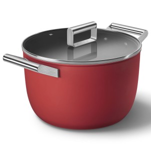 Smeg CKFC2611RDM Rosso 50's Style Cookware Casseruola 26cm 7,7L Antiaderente Coperchio
