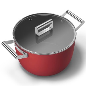 Smeg CKFC2611RDM Rosso 50's Style Cookware Casseruola 26cm 7,7L Antiaderente Coperchio