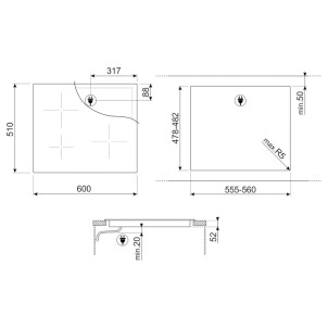 Smeg SI2641D Black Piano Cottura Induzione Semifilo 4 Zone Foro Incasso 56x48cm