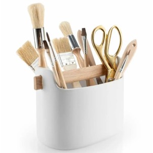 Eva Solo Barattolo per Utensili Basso 15cm Bianco Ceramica Manico in Legno