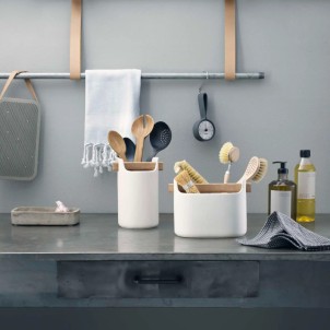 Eva Solo Barattolo per Utensili Basso 15cm Bianco Ceramica Manico in Legno