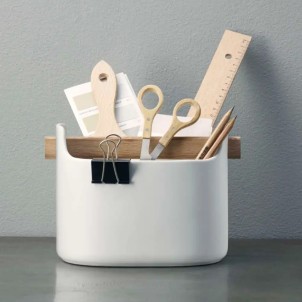 Eva Solo Barattolo per Utensili Basso 15cm Bianco Ceramica Manico in Legno