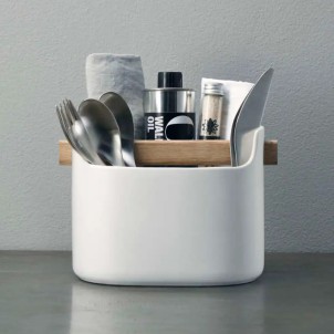 Eva Solo Barattolo per Utensili Basso 15cm Bianco Ceramica Manico in Legno