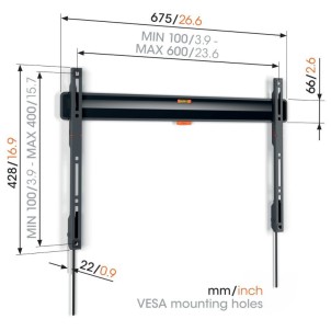 Vogel's TVM 3603 Nero Staffa Muro TV40"-100" Max75Kg Piatta Vesa da 100x100 a 600x400 Prof.2,2cm