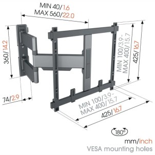 Vogel’s TVM 5445 Nero Staffa Muro TV32"-65" Max35Kg 3 snodi VesaMax 400x400 Prof.4-56cm