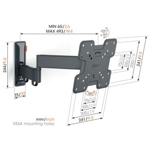 Vogel's TVM 3243 Black Staffa Muro TV19"-43" Max15Kg 3 snodi Vesa 75/200 Prof.6,5-49,3cm