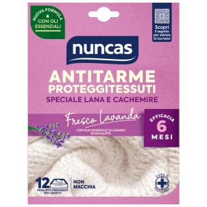 Nuncas Antitarme Proteggitessuti 12 Foglietti Fresco Lavanda Efficace per 6 Mesi