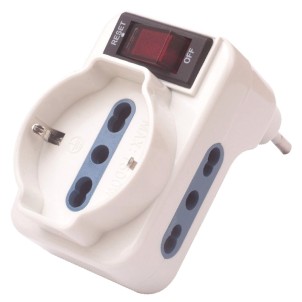 Ecova 30173N Bianco Multipla 3 posti Interruttore Protezione 1 Schuko 2 Bivalenti Spina 10A