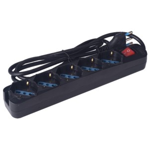 Ecova 30172N Nero Ciabatta Elettrica 5 posti Schuko-Bipasso Interruttore Spina 16A