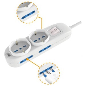 Ecova 30333N Bianco Ciabatta Elettrica 6 posti 2 Schuko 4 Bipasso Interruttore Spina 90° 16A