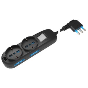 Ecova 30334N Nero Ciabatta Elettrica 6 posti 2 Schuko 4 Bipasso Interruttore Spina 90° 16A