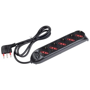 Rosi RS94006 Nero Ciabatta Elettrica 5 Prese Schuko-Bipasso Spina 90° 16A Interruttore Bipolare Serie Emilia