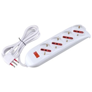 Rosi RS94060T Bianco Ciabatta Elettrica 4 Prese Schuko-Bipasso Spina 90° 10A Interruttore Protezione Serie Emilia