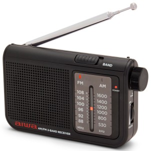 Aiwa RS-55/BK Black Radio FM AM Portatile Altoparlante Cuffie Stereo Batterie 2x AA