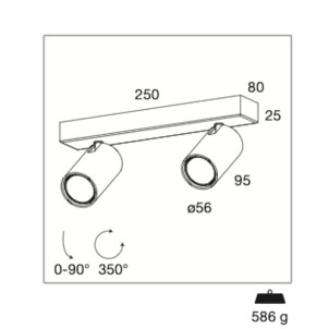 Century ENSN-2GU10 Enfasi Square Black 2 Faretti GU10 Ruotabili 360° Inclinabili 90°