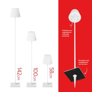 Century ALT-0215030 Altea White Lampada Terra Tavolo 3 Altezze 58-100-142cm Led 2W 240lm 3000K Dimmer Ricaricabile