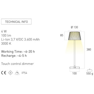 Century MRGCO-043830 Margò Corten Lampada Tavolo Diffusore Plissettato Led 4W 200lm 3000K Dimmer Ricaricabile