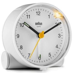 Braun BC01W White Orologio Analogico Quarzo Sveglia Crescendo Snooze Luce Lancette Punta Luminosa