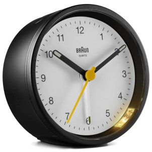 Braun BC12W Black White Orologio Analogico Quarzo Sveglia Crescendo Snooze Luce Lancette Punta Luminosa