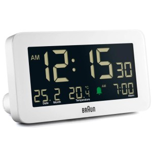 Braun BC10W White Orologio Digitale LCD Temperatura Calendario Sveglia Crescendo Snooze Luce