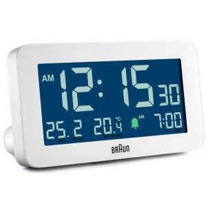 Braun BC10W White Orologio Digitale LCD Temperatura Calendario Sveglia Crescendo Snooze Luce
