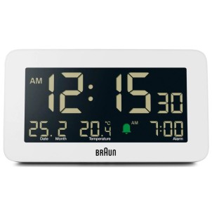 Braun BC10W White Orologio Digitale LCD Temperatura Calendario Sveglia Crescendo Snooze Luce