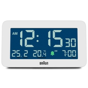 Braun BC10W White Orologio Digitale LCD Temperatura Calendario Sveglia Crescendo Snooze Luce