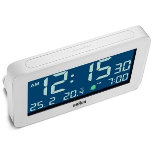 Braun BC10W White Orologio Digitale LCD Temperatura Calendario Sveglia Crescendo Snooze Luce