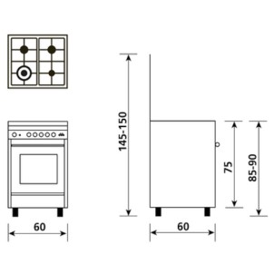 GlemGas SA664MI6 Inox Cucina 60x60 Forno Elettrico Multifunzione Ventilato 9 Funzioni 4 Fuochi Gas