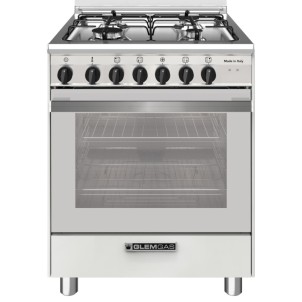 GlemGas SA664MWH6 Bianco Cucina 60x60 Forno Elettrico Multifunzione Ventilato 9 Funzioni 4 Fuochi Gas