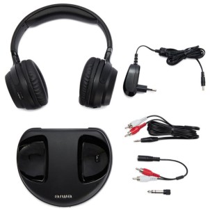 Aiwa WHF-930D Black Cuffie Wireless RF 3 Canali AutoTune Docking Station Portata 100m Ottico Jack RCA