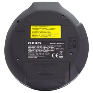 Aiwa PCD-810BK Black Lettore CD MP3 Portatile ESP 120sec Pile Ricaricabili 2xAA MicroUSB Custodia
