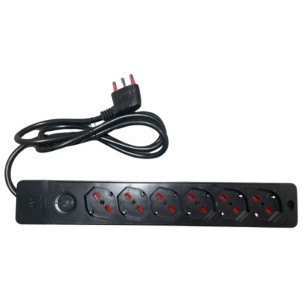 Rosi RS8622N Nero Ciabatta Elettrica 6 Prese Schuko-Bipasso Spina 90° 16A Interruttore Bipolare Serie Emilia