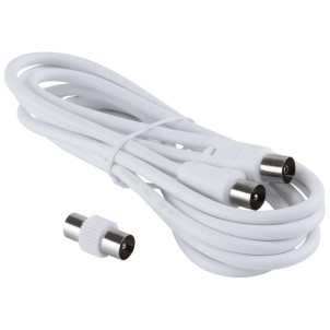 Rosi RS93001 Bianco 2m Cavo Antenna Terrestre Spinotti Maschio-Femmina Adattatore Maschio-Maschio