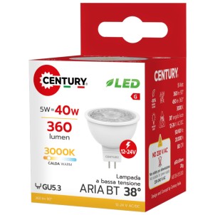 Century ABT38-055330 Aria BT Spot GU5.3 5W 38° Led 360lm 3000K 12V Equivalente 40w