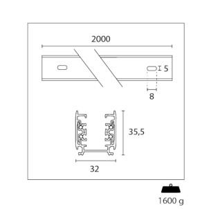 Century BNRNE-2000 Black 200cm Binario 3 Accensioni Serie Track Light