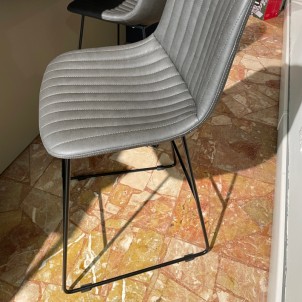 Mobilegno Sgabello Alto Cinquecento Ecopelle Grigio Scuro Struttura Verniciato Nero