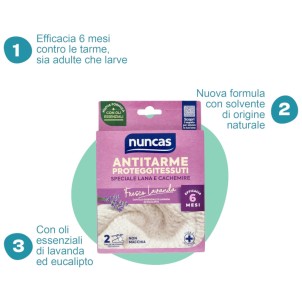 Nuncas Antitarme Proteggitessuti 2 Cialde Fresco Lavanda Efficace per 6 Mesi