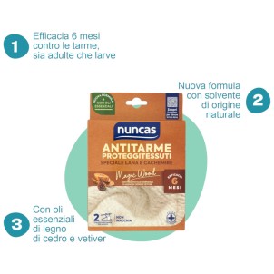 Nuncas Antitarme Proteggitessuti 2 Cialde Magic Wood Efficace per 6 Mesi