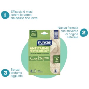 Nuncas Antitarme Proteggitessuti 2 Cialde Senza Profumo Efficace per 6 Mesi